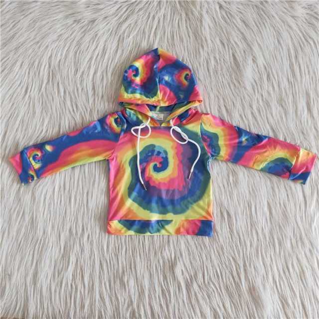 Long Sleeve Dark Color Tie Dye Hoodie Top