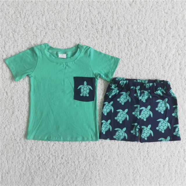 Green Pocket Tortoise Pants Short Sleeve Boy Set