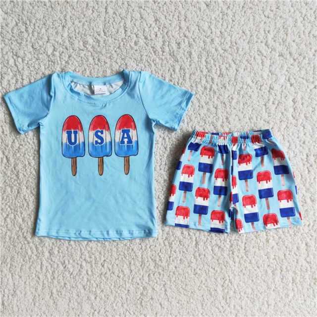 July 4th USA  Ice Lolly Blue Short Sleeve Boy Sets