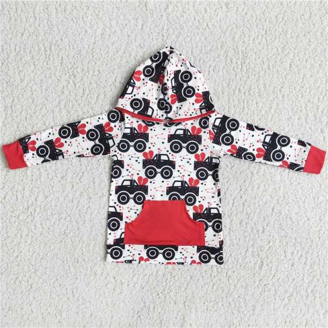 Valentine's Day Love Truck Print Pocket Hoodie Top