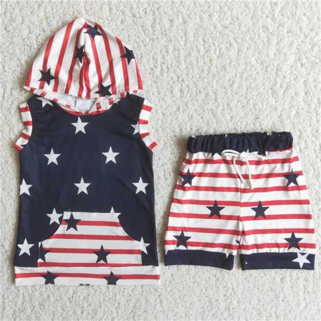 July 4th Star Hoodie Sleeveless Boy Set