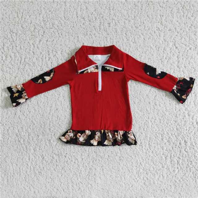 girls long sleeve cow red shirt