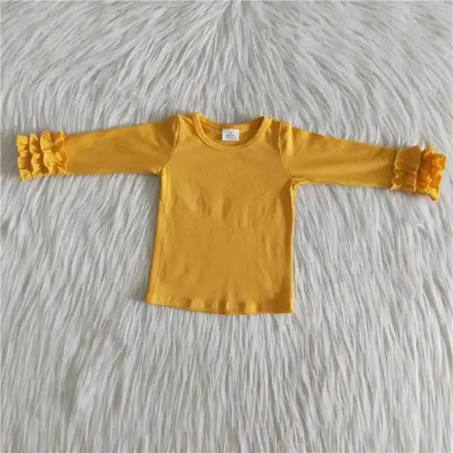 girls long sleeve yellow Solid color shirt