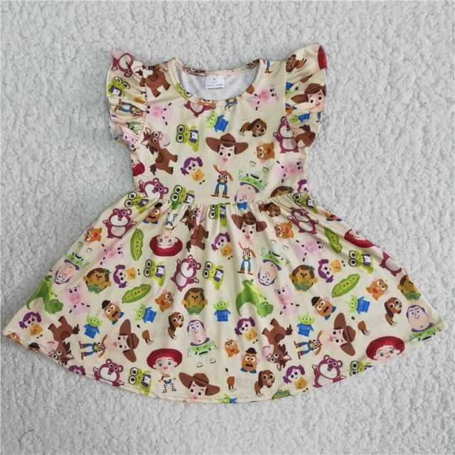 B15-12 Baby girls frog horse bear cartoon boutique flying sleeve dress