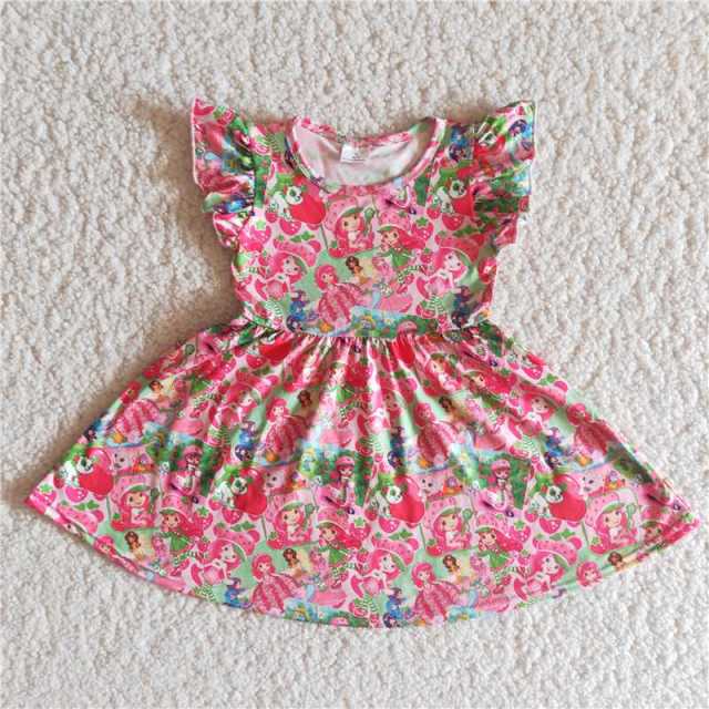 Baby Girls Strawberry Cartoon Flying Sleeve Dress