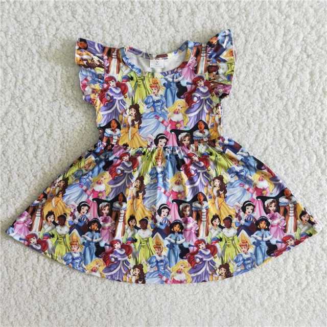 B15-22 Baby girls cartoon boutique flying sleeve dress
