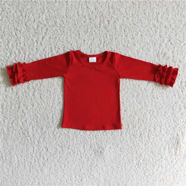 girls long sleeve  red Solid color shirt