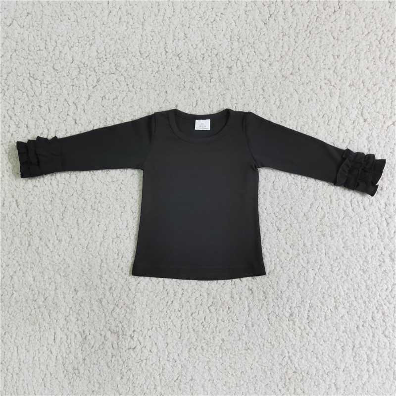 girls long sleeve black Solid color shirt