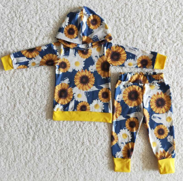 kids clothes sunflower print  boy hooded sets