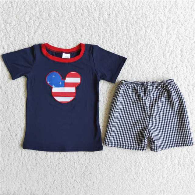 Embroidery Cartoon Summer Short Sleeve Boy Set