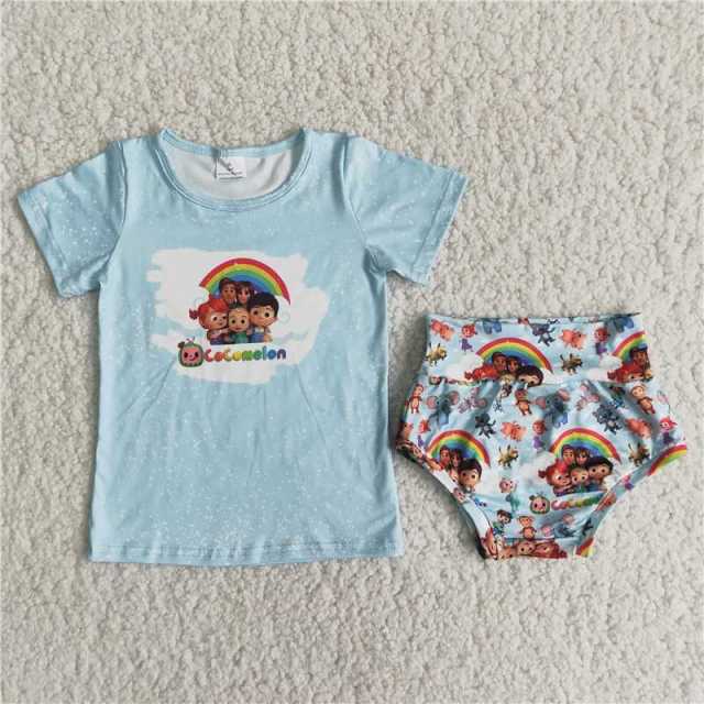 blue rainbow short sleeve sets