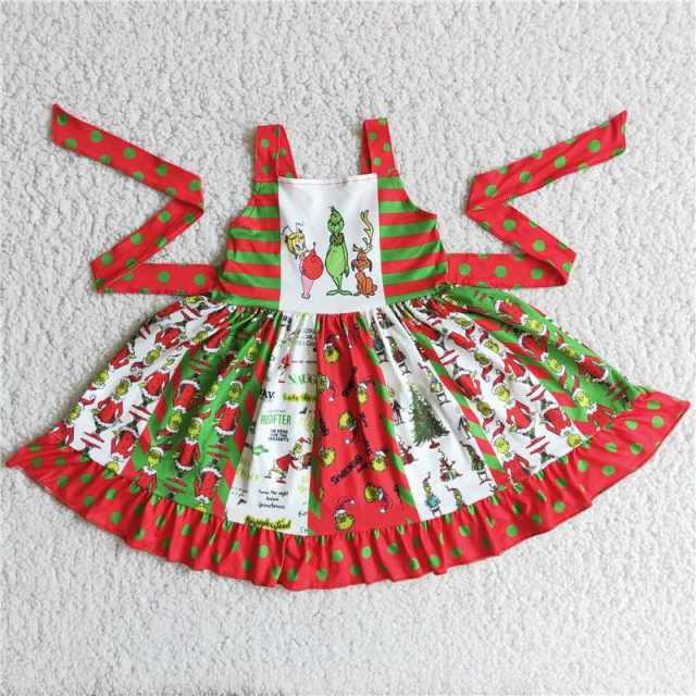 girls dress Christmas Panel bell skirt Sleeveless tie
