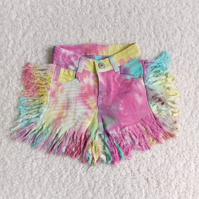 children girl summer clothes colorful short denim tassel pants