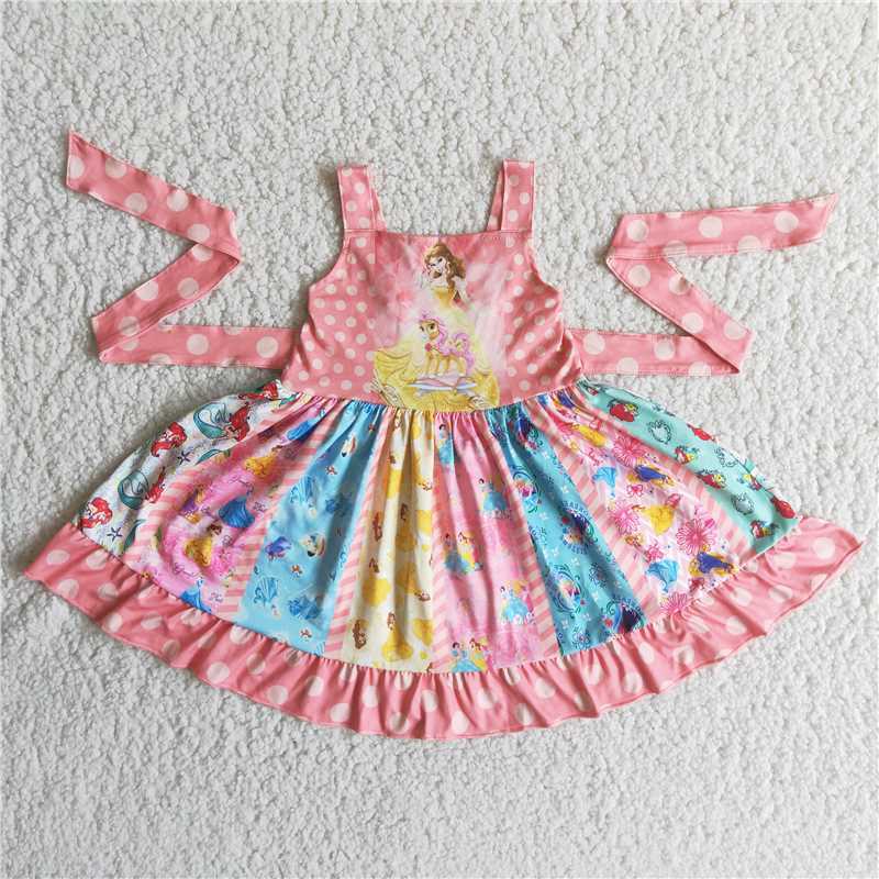 girls dress Panel bell skirt Sleeveless tie