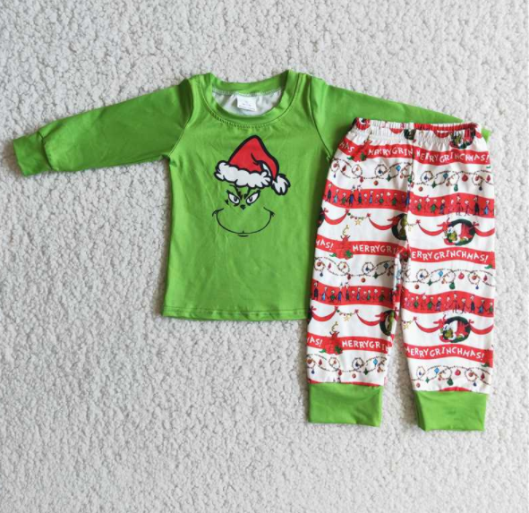 kids Christmas clothes long sleeve top with pants boy  sets