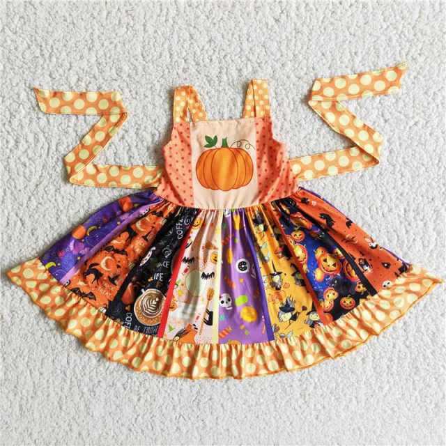 girls dress pumpkin Panel bell skirt Sleeveless tie