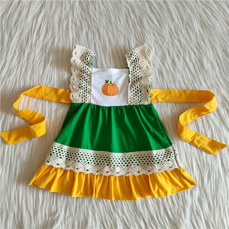 girls dress pumpkin Panel bell skirt Sleeveless tie