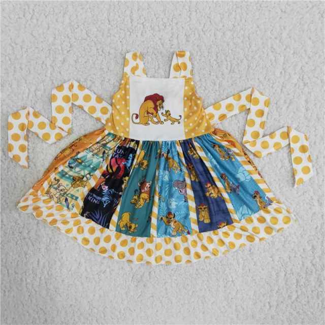 girls dress lion Panel bell skirt Sleeveless tie