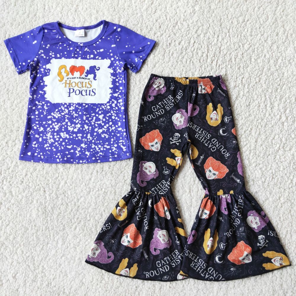 baby Halloween outfits short-sleeve top and bell bottom pants girls set