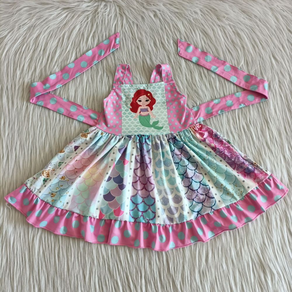 girls dress carton Panel bell skirt Sleeveless tie