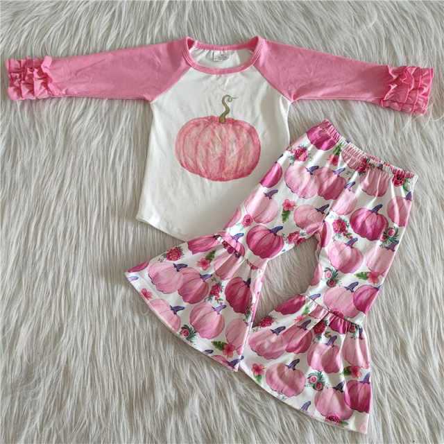 kids Halloween clothes long sleeve top with bell bottom pants 2 pieces girl  fall set