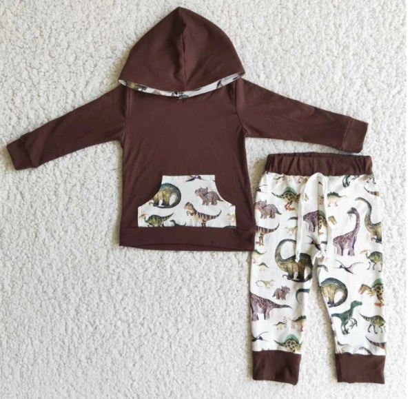 kids boutique outfits dinosaur print kids boy long sleeve hooded sets