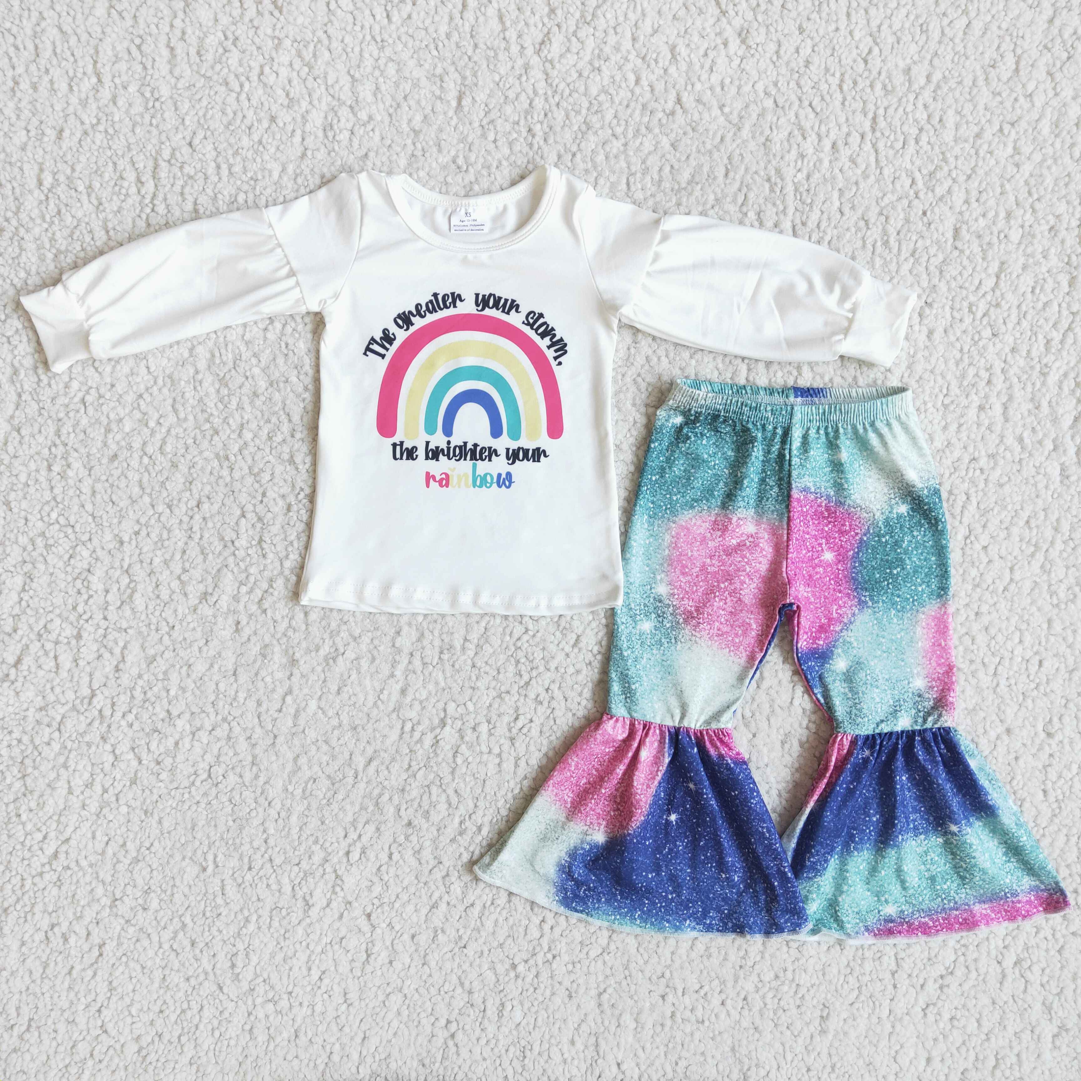 children girl clothes long sleeve top with bell bottom pants 2 pieces kids sets
