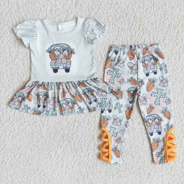 baby Easter clothes short sleeve top with pants  kids girl set