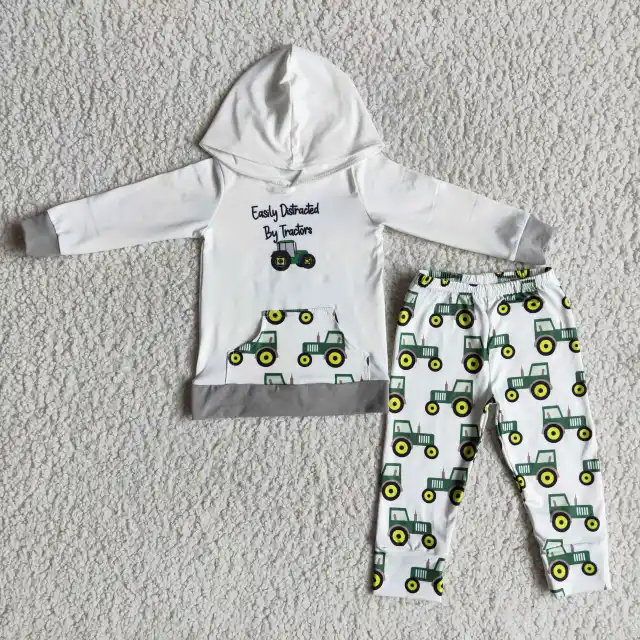 kids boutique outfits long sleeve hooded top with pants boy farm set