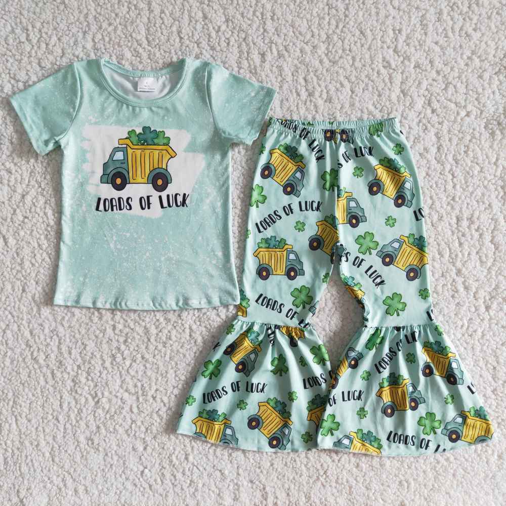 children boutique outfits short sleeve top with bell bottom pants Saint patrick clothes set