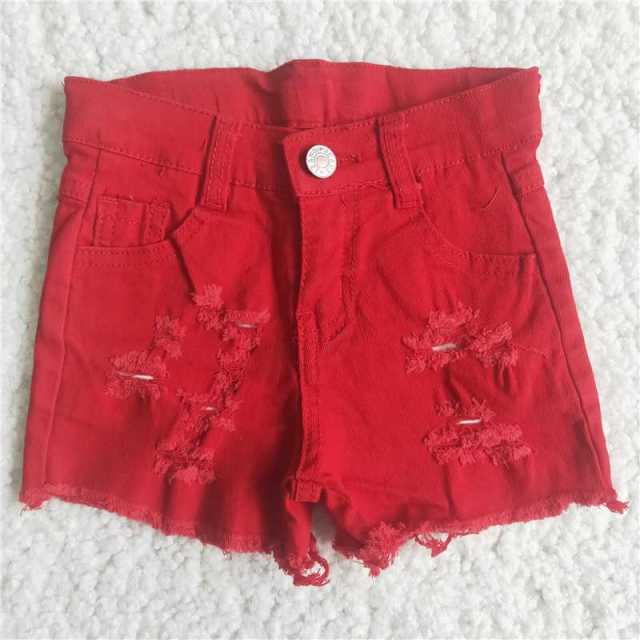 red buttons denim short pants
