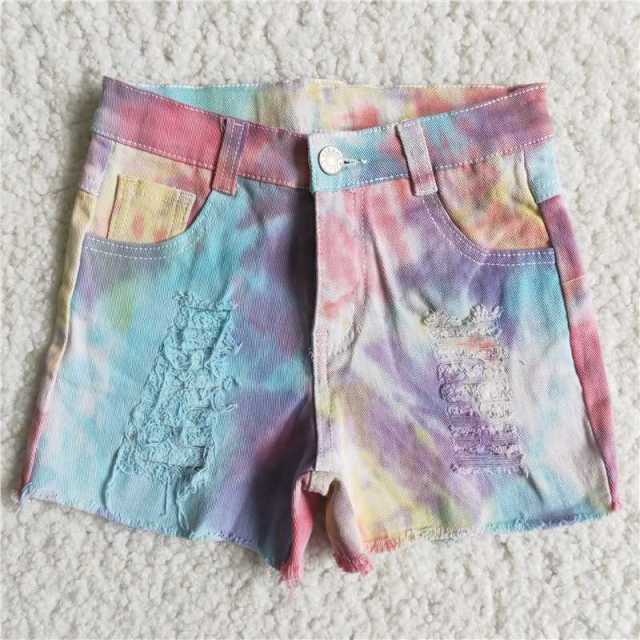 colorful button short denim