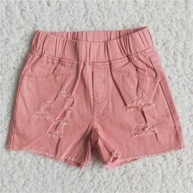 pink Elastic waist short denim pants