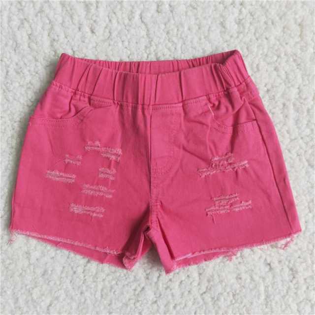 pink Elastic waist short denim pants