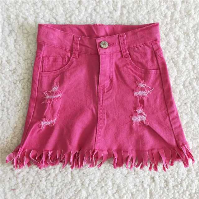 kids girl clothes summer pink tassel short skirt