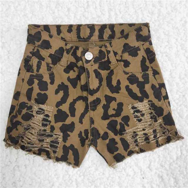Leopard Buttons summer short denim pants