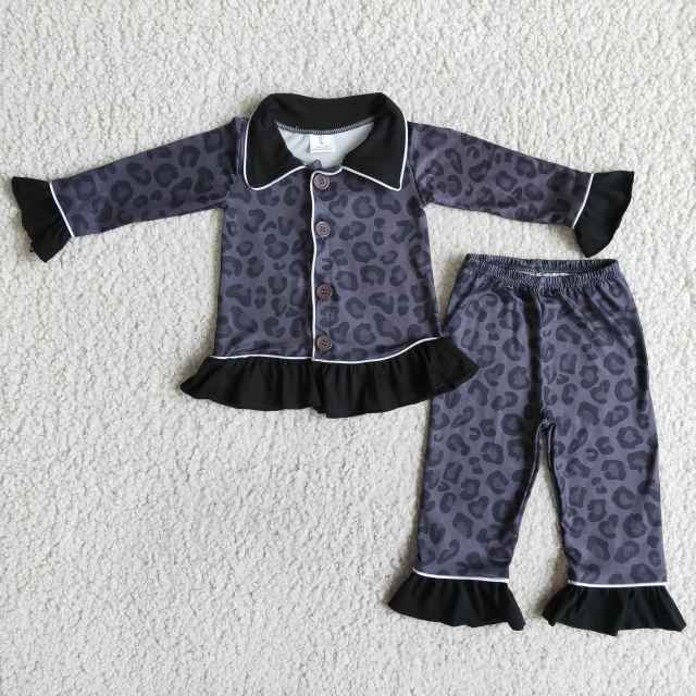 children girl  clothes long sleeve top with pants leopard print kids pajamas sets