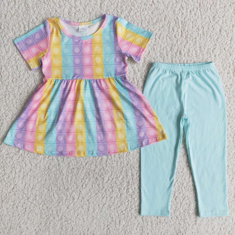 baby spring clothes short sleeve top with  bell bottom pants kids girl set