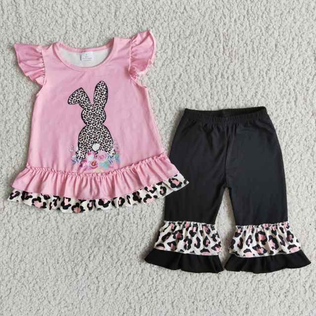 kids Easter clothes short sleeve top with pants baby girl set