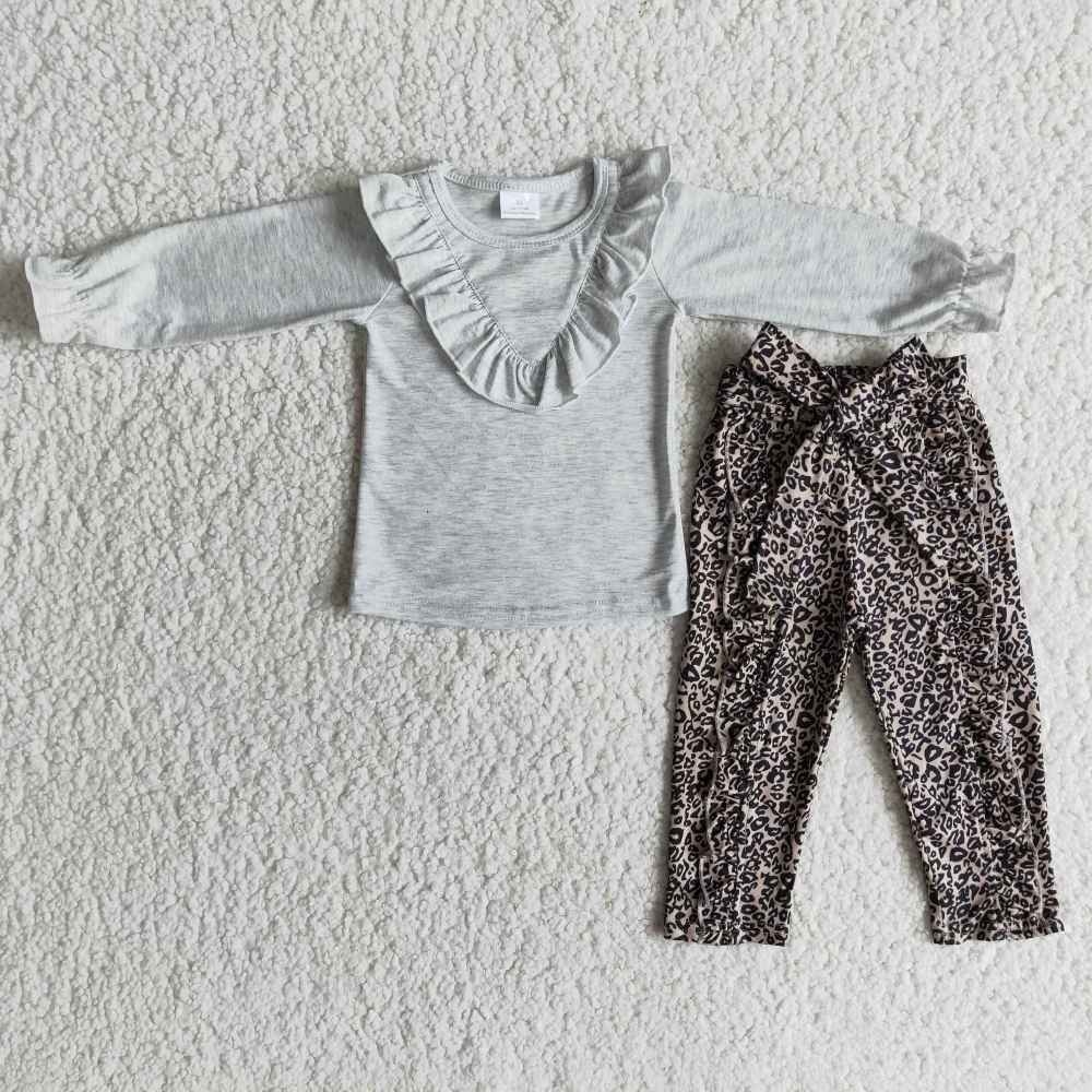 kids boutique outfits long sleeve top with leopard pants children girl fashion clothes
