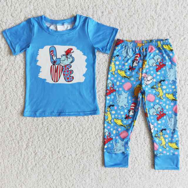 kids clothes short sleeve top with bell bottom  pants cartoon print  children girl set