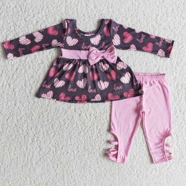 kids Valentine's Day clothes long sleeve top with pants  children girl set