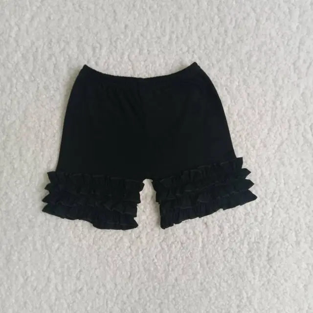 Black Solid Color Soft Cotton Icing Shorts