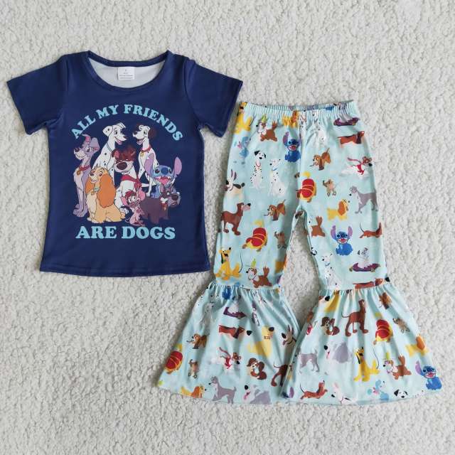 kids boutique outfits short sleeve top with pants cartoon print  spring girl set