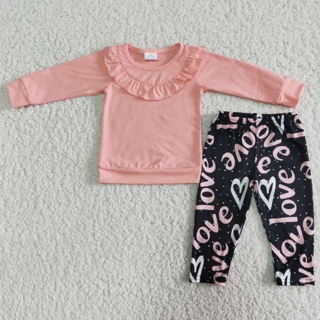 kids girl Valentine's Day clothes long sleeve  cotton top with pants  children boutique outfits