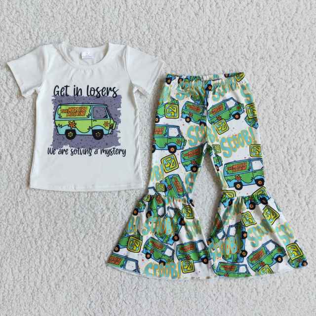 kids clothing short sleeve top with bell bottom pants girl spring set