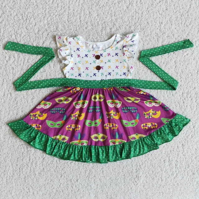 baby summer clothes cartoon print short sleeve girl Mardi Gras Carnival Clothing dress