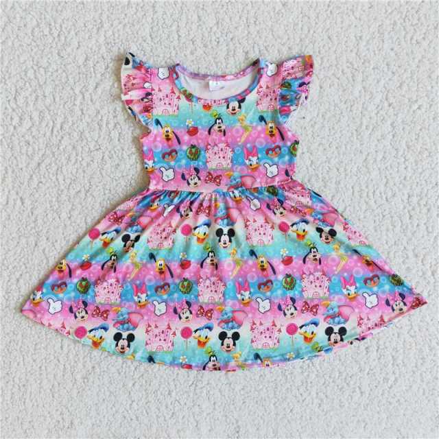 Cartoon Finger Castle Animal Bow Flying Sleeve Dress