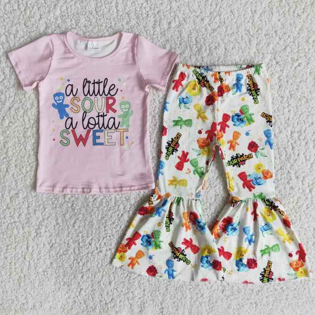 baby girl clothes short sleeve top with bell bottom pants kids spring set