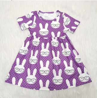 Purple glasses rabbit short sleeve dress